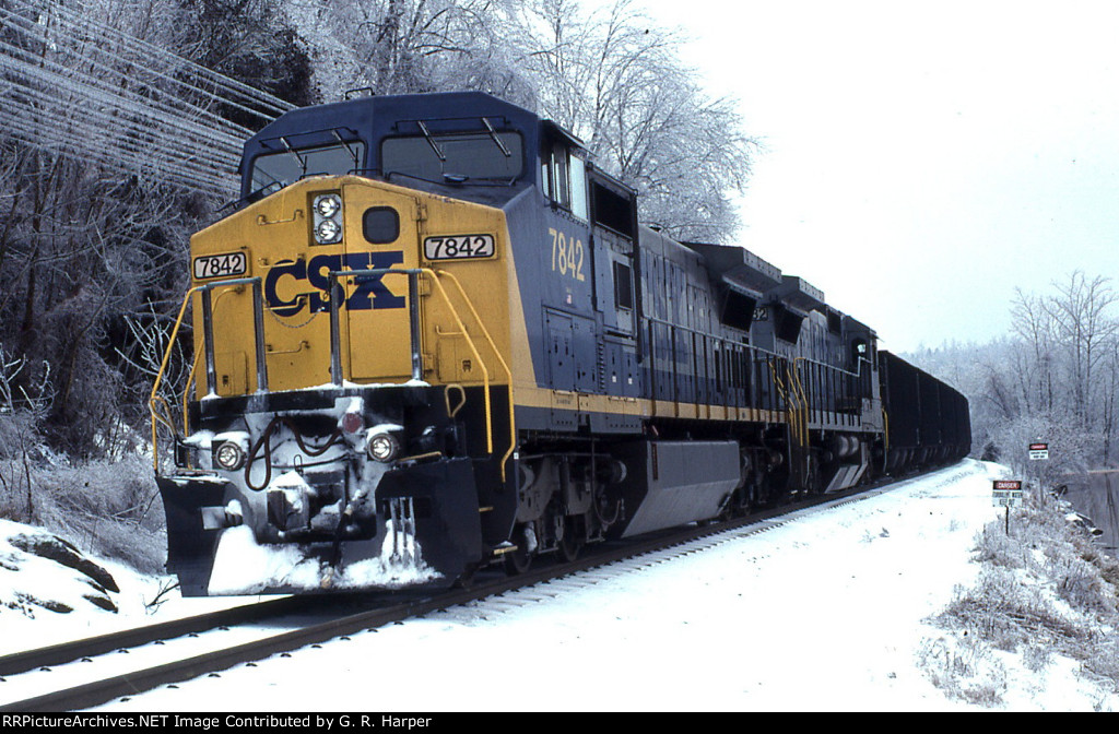 Crippling East Coast ice storm of Feb. 11, 1994, brought transportation to a standstill, including this CSX coal train